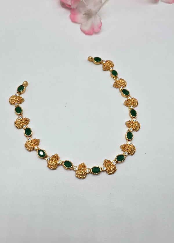 Silver Laxmi Necklace in Green
