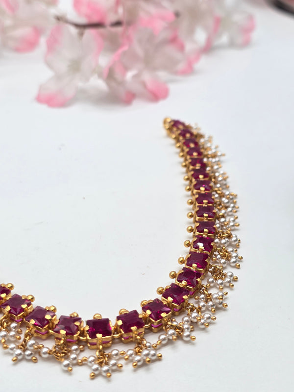 Silver Stone Necklace In Red