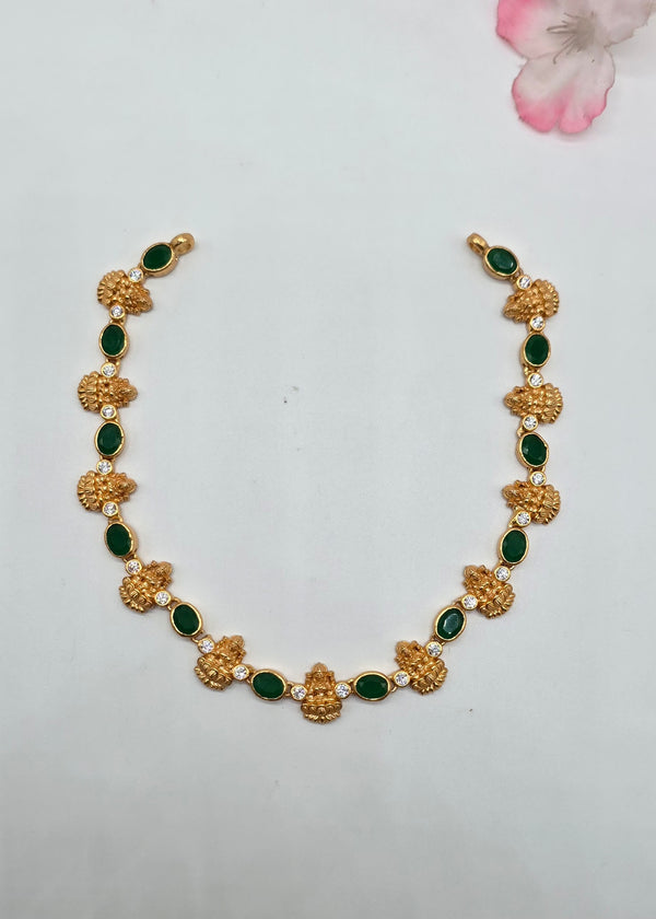 Silver Laxmi Necklace in Green