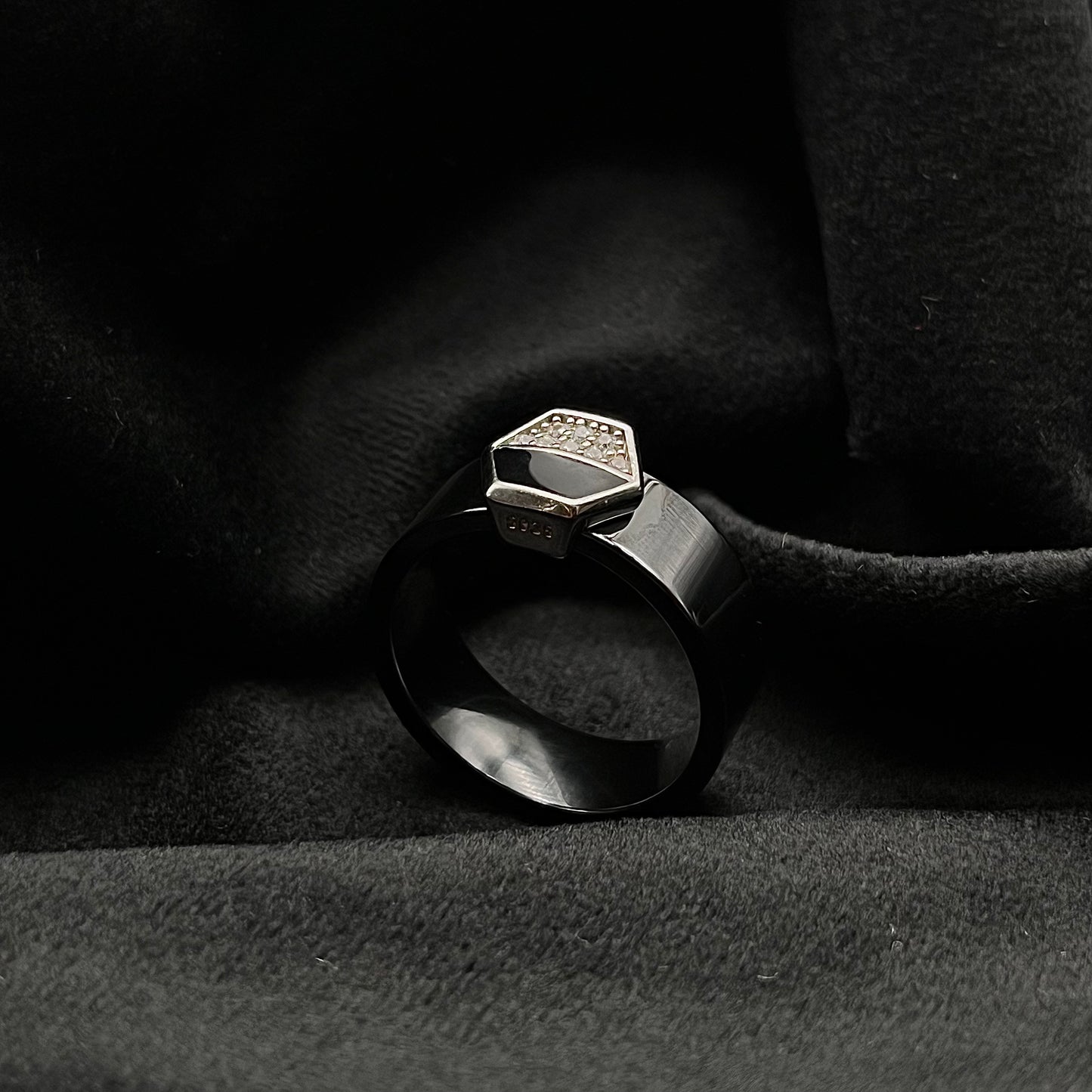 Silver Black Band Mens Ring