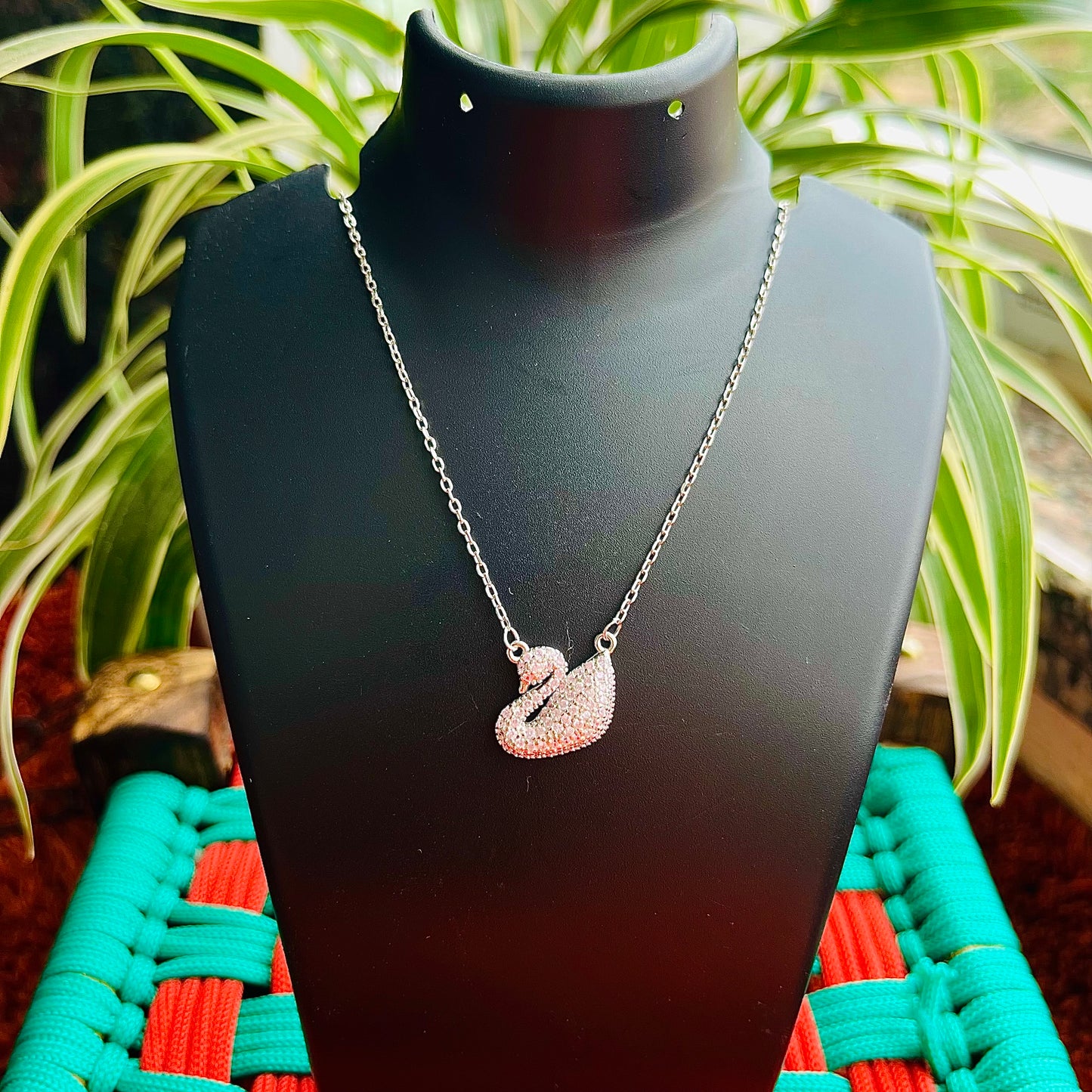 Sterling Silver Swan Design Zircone Stone Necklace