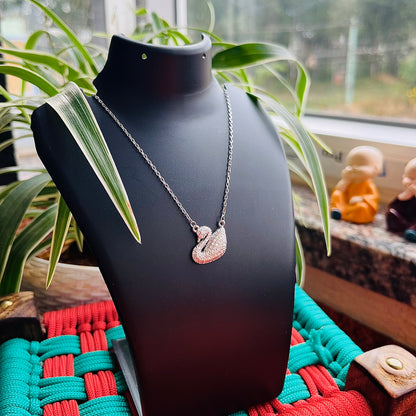 Sterling Silver Swan Design Zircone Stone Necklace