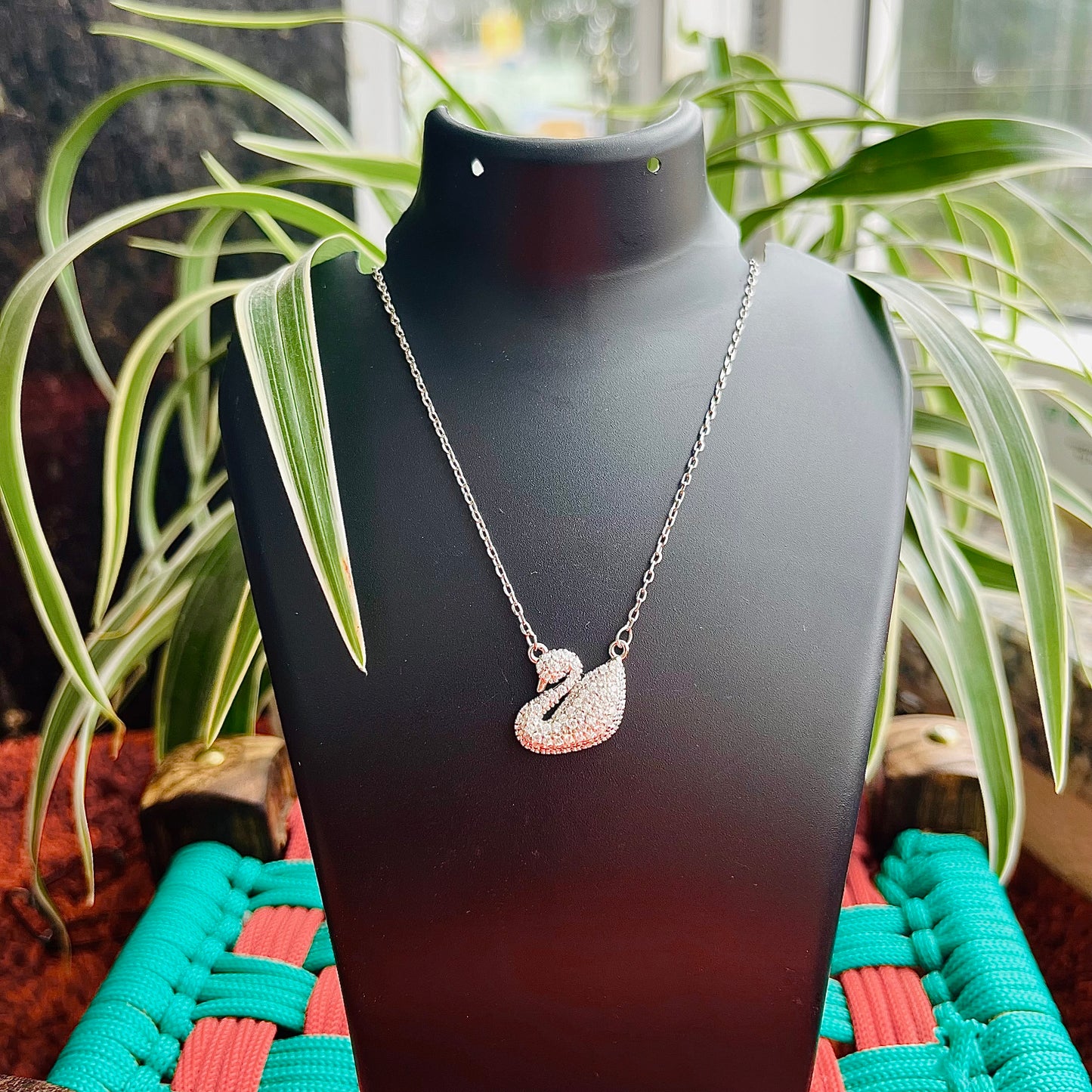 Sterling Silver Swan Design Zircone Stone Necklace