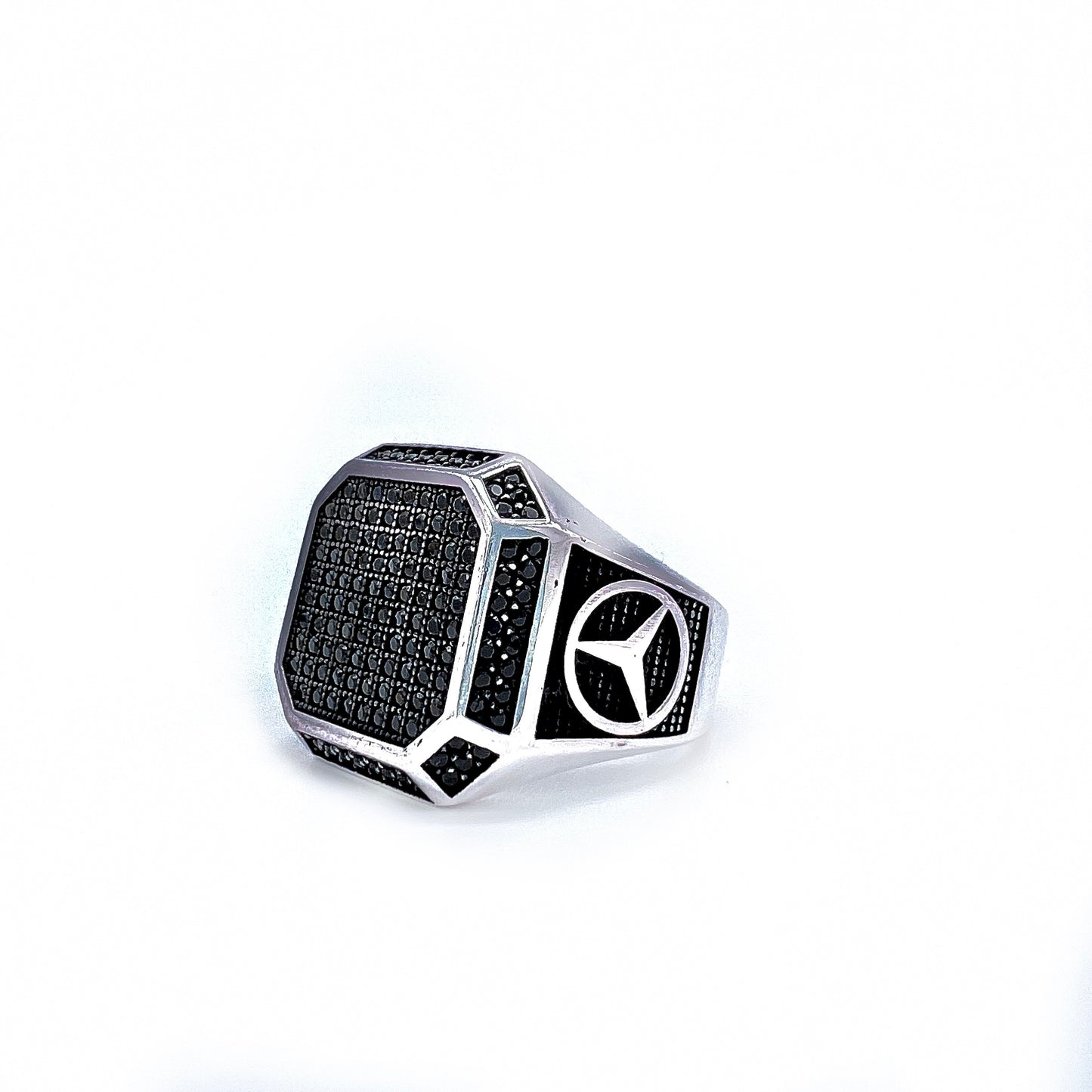 Luxury Black Mercedes Micro Stone Ring 92.5 Silver