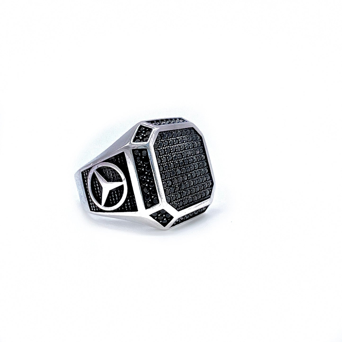 Luxury Black Mercedes Micro Stone Ring 92.5 Silver