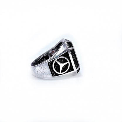 Luxury Black Mercedes Micro Stone Ring 92.5 Silver