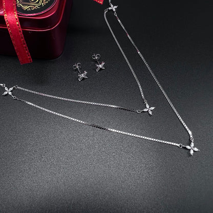 Star Diamond Necklace With Earing In Silver