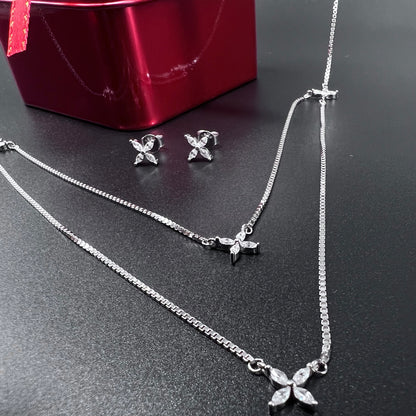 Star Diamond Necklace With Earing In Silver