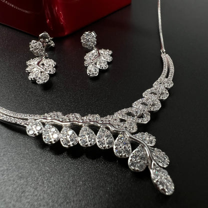 Silver Diamond Necklace with Earing