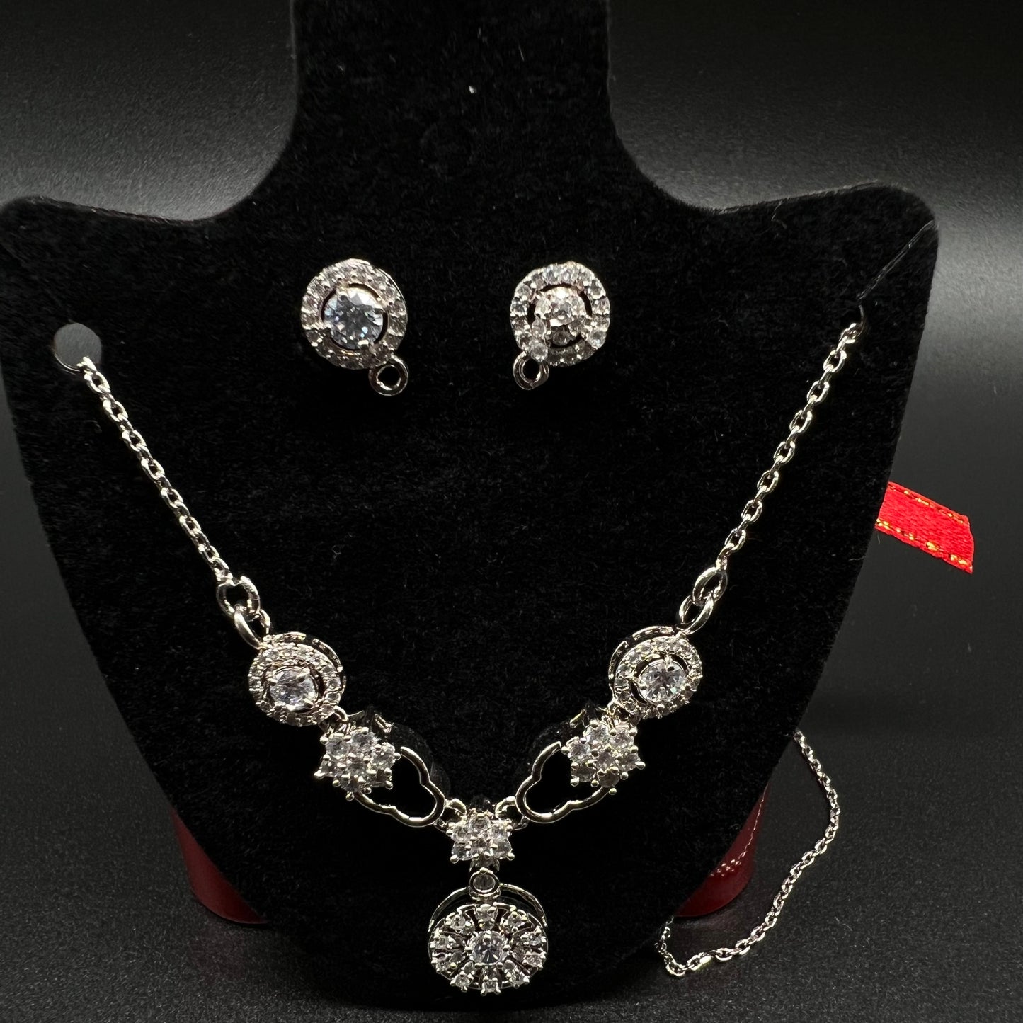 Silver Diamond Necklace with Earing