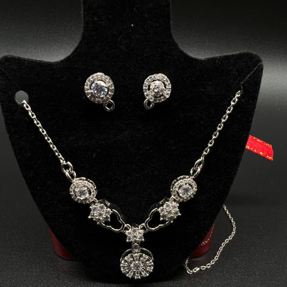 Silver Diamond Necklace with Earing