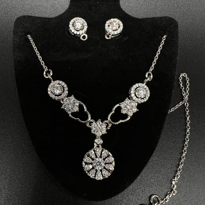 Silver Diamond Necklace with Earing