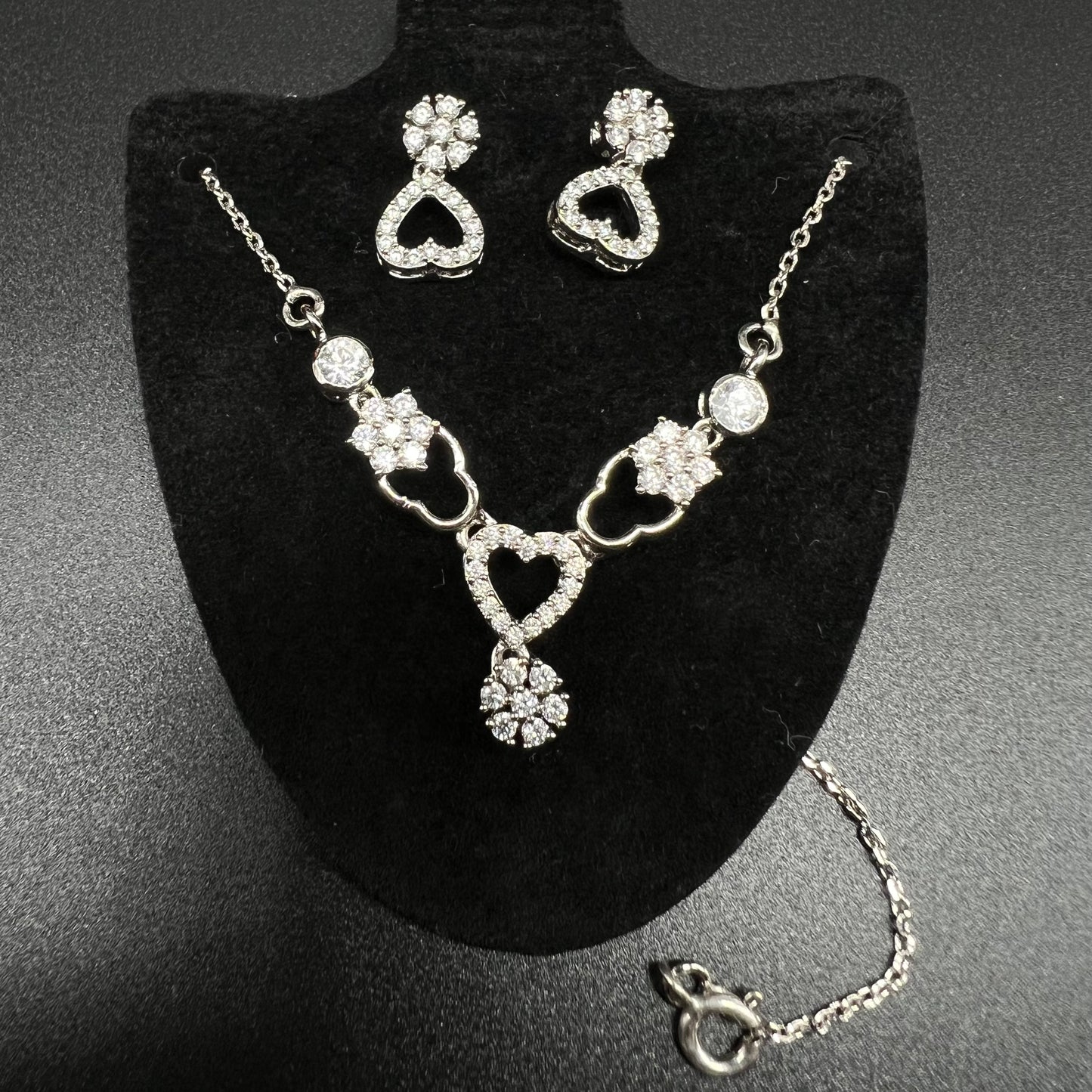 Silver Diamond Necklace with Earing