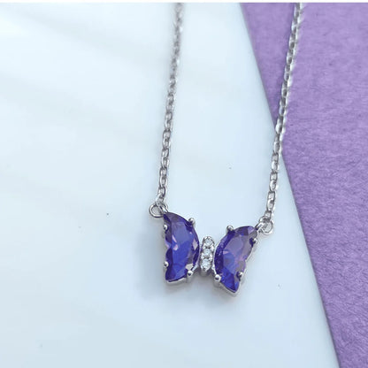 Silver Purple Butterfly Necklace