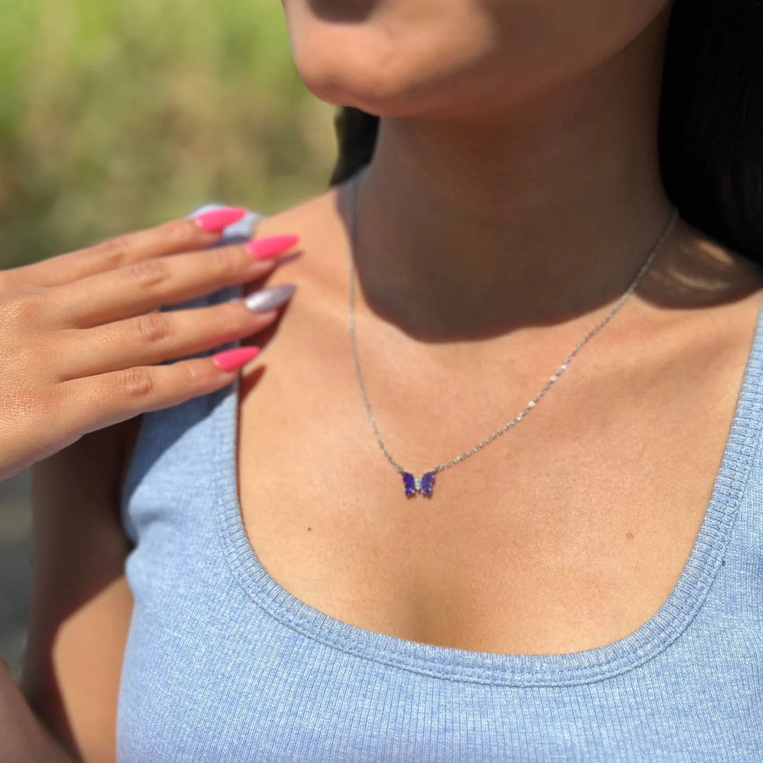 Silver Purple Butterfly Necklace