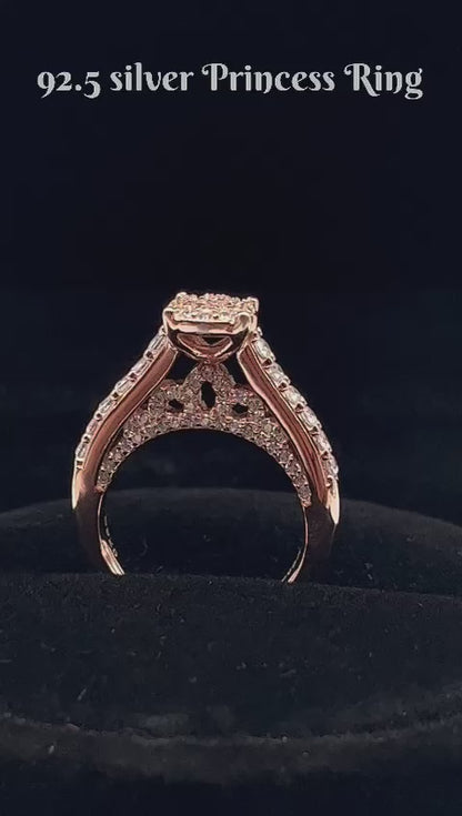 Princess Silver Ring in Rose Gold